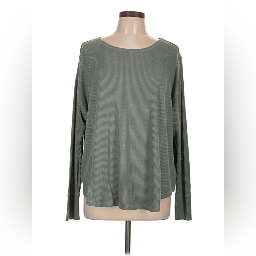 Knox Rose Women's Medium Sage Green Ribbed Loose-fitting Sweater